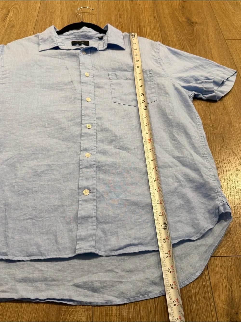 VINCE Light Blue Short-Sleeve Linen Shirt, men, M - Picture 5 of 7